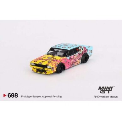 PRE-ORD3R Mini GT 1973 Nissan Skyline Kenmeri Liberty Walk, yellow/pink/light blue