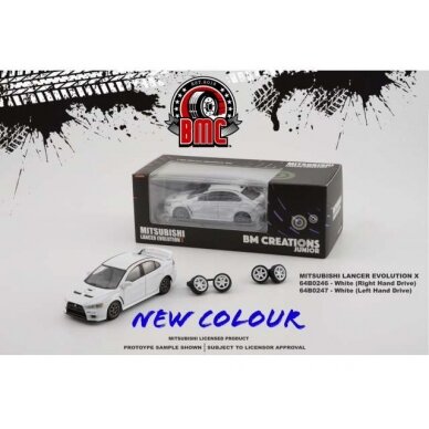 BM Creations Modeliukas Mitsubishi Lancer Evo X, white right hand drive with lots of extra parts