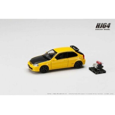 PRE-ORD3R Hobby Japan 1997 Honda CIVIC TYPE R (E-EK9) Customized Ver. with engine, sunlight yellow