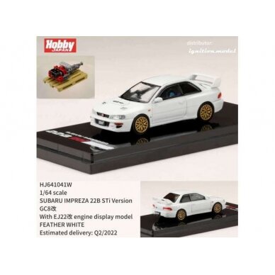 PRE-ORD3R Hobby Japan Modeliukas LHD Subaru Impreza 22B STi Version (GC8) With EJ22 Engine Display Model, white