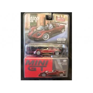 PRE-ORD3R Mini GT Modeliukas Pagani Zonda HP Barchetta, rosso dubai