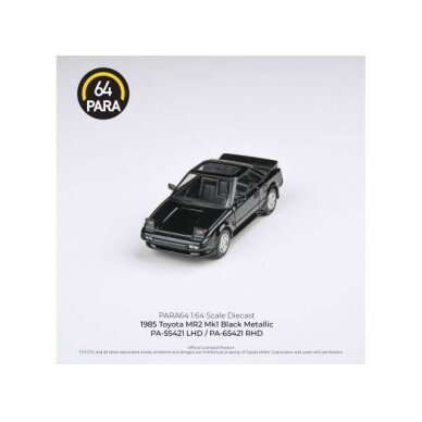 PRE-ORD3R Para64 1/64 1985 Toyota MR2 MKI, black with pop up lights (cars in a deluxe Acrylic window box)