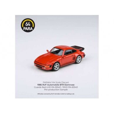 PRE-ORD3R Para64 Modeliukas 1/64 1986 RUF BTR Slantnose, guards red left hand drive (cars in a deluxe Acrylic window box)