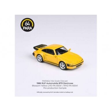 PRE-ORD3R Para64 1/64 1986 RUF BTR Slantnose, yellow left hand drive (cars in a deluxe Acrylic window box)