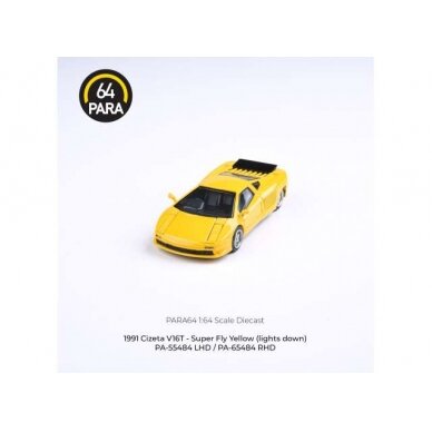 PRE-ORD3R Para64 Modeliukas 1/64 1991 Cizeta-Moroder V16T, yellow left hand drive (cars in a deluxe Acrylic window box)