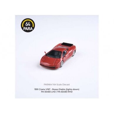 PRE-ORD3R Para64 Modeliukas 1/64 1991 Cizeta-Moroder V16T, red left hand drive (cars in a deluxe Acrylic window box)
