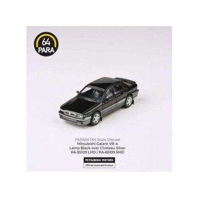 PRE-ORD3R Para64 Modeliukas 1/64 1998 Mitsubishi Galant VR-4 *Left Hand Drive*, black/silver (cars in a deluxe Acrylic window box)