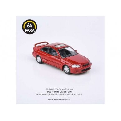 PRE-ORD3R Para64 Modeliukas 1/64 1999 Honda Civic Si, red left hand drive (cars in a deluxe Acrylic window box)