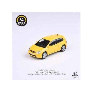 PRE-ORD3R Para64 1/64 2001 Honda Civic Type R EP3, yellow left hand drive (cars in a deluxe Acrylic window box)