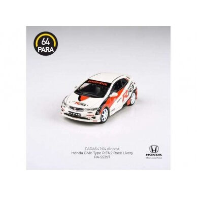 PRE-ORD3R Para64 Modeliukas 1/64 2007 Honda Civic Type R FN2, white/red race livery left hand drive (cars in a deluxe Acrylic window box)