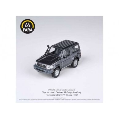 PRE-ORD3R Para64 Modeliukas 1/64 2014 Toyota Land Cruiser 71 short wheel base, graphite grey left hand drive (cars in a deluxe Acrylic window box)