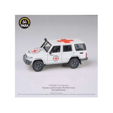 PRE-ORD3R Para64 1/64 2014 Toyota Land Cruiser LC76 Red Cross, white/red left hand drive (cars in a deluxe Acrylic window box)