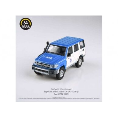 Para64 Modeliukas 1/64 2014 Toyota Land Cruiser LC76 Japan Auto Federation, blue/white right hand drive (cars in a deluxe Acrylic window box)