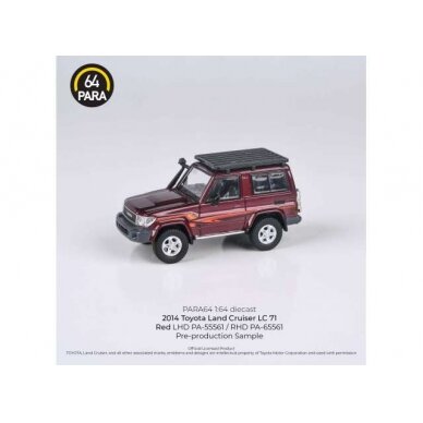 PRE-ORD3R Para64 Modeliukas 1/64 2014 Toyota Land Cruiser 71, red with roof rack Left hand drive (cars in a deluxe Acrylic window box)