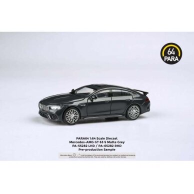 PRE-ORD3R Para64 Modeliukas 1/64 2019 Mercedes Benz AMG GT63 S *Right Hand Drive*, matt grey (cars in a deluxe Acrylic window box)