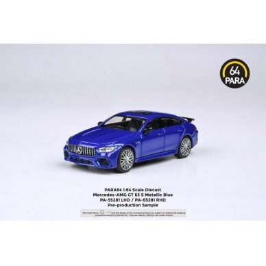 PRE-ORD3R Para64 Modeliukas 1/64 2019 Mercedes Benz AMG GT63 S *Right Hand Drive*, metallic blue (cars in a deluxe Acrylic window box)