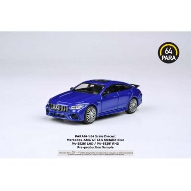 PRE-ORD3R Para64 1/64 2019 Mercedes Benz AMG GT63 S *Right Hand Drive*, metallic blue (cars in a deluxe Acrylic window box)