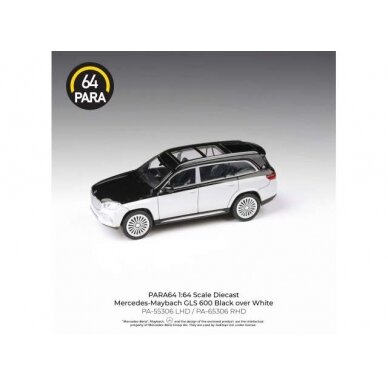 PRE-ORD3R Para64 Modeliukas 1/64 2020 Mercedes Maybach GLS *Left Hand Drive*, black/white 2-tone (cars in a deluxe Acrylic window box)