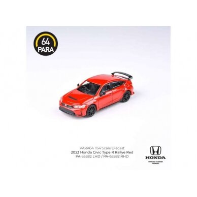PRE-ORD3R Para64 Modeliukas 1/64 2023 Honda Civic Type R FL5, red left hand drive (cars in a deluxe Acrylic window box)