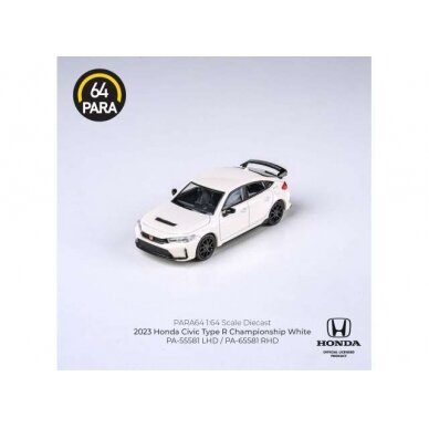 PRE-ORD3R Para64 Modeliukas 1/64 2023 Honda Civic Type R FL5, white left hand drive (cars in a deluxe Acrylic window box)