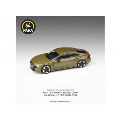 PRE-ORD3R Para64 Modeliukas 1/64 Audi E-Tron GT *Left Hand Drive*, tactical green (cars in a deluxe Acrylic window box)