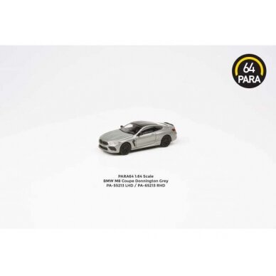 PRE-ORD3R Para64 Modeliukas 1/64 BMW M8 Coupe *Right Hand Drive*, donington grey metallic (cars in a deluxe Acrylic window box)