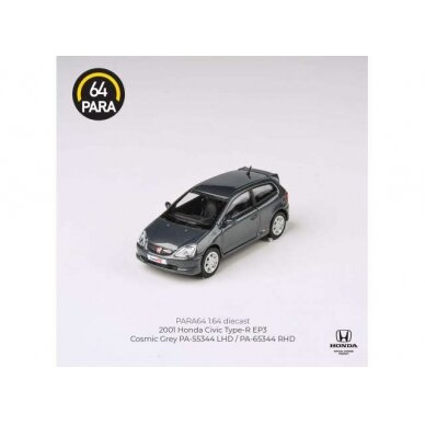 PRE-ORD3R Para64 Modeliukas 2001 Honda Civic Type-R EP3, cosmic grey left hand drive (cars in a deluxe Acrylic window box)