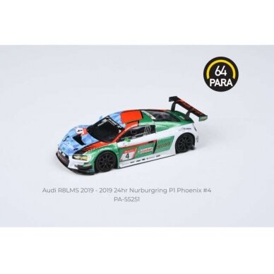 PRE-ORD3R Para64 Modeliukas 2019 Audi R8 LMS EVO #4 Phoenix 24hr Nurburgring P1, blue/green/white (cars in a deluxe Acrylic window box)