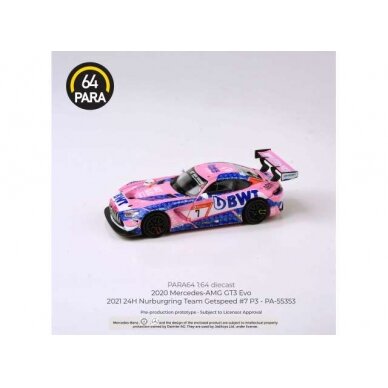 PRE-ORD3R Para64 2021 Mercedes AMG GT3 Evo #7 24H Nurnburgring Team Getspeed, pink/blue (cars in a deluxe Acrylic window box)