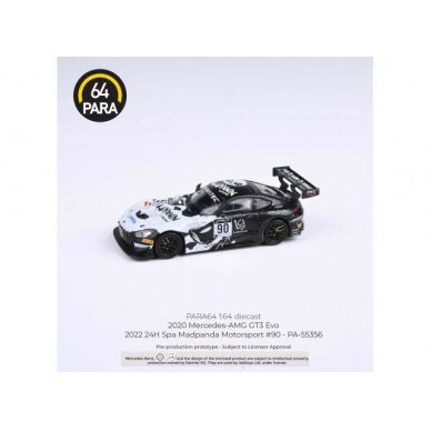 PRE-ORD3R Para64 Modeliukas 2022 Mercedes AMG GT3 Evo 24H Spa Madpanda Motorsport #90, black/white (cars in a deluxe Acrylic window box)