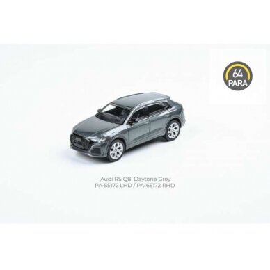 PRE-ORD3R Para64 Modeliukas Audi RS Q8 *Right Hand Drive*, daytona grey (cars in a deluxe Acrylic window box)