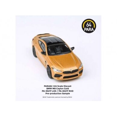 PRE-ORD3R Para64 Modeliukas BMW M8 Coupe *Right Hand Drive*, ceylon gold (cars in a deluxe Acrylic window box)