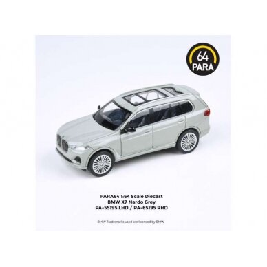 PRE-ORD3R Para64 Modeliukas BMW X7 *Left Hand Drive*, nardo grey (cars in a deluxe Acrylic window box)