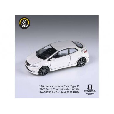 PRE-ORD3R Para64 Modeliukas Honda Civic FN2 Type R *Right Hand Drive*, championship white (cars in a deluxe Acrylic window box)