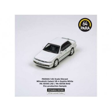 PRE-ORD3R Para64 Modeliukas Mitsubishi Galant VR-4 *Left Hand Drive*, sophia white (cars in a deluxe Acrylic window box)