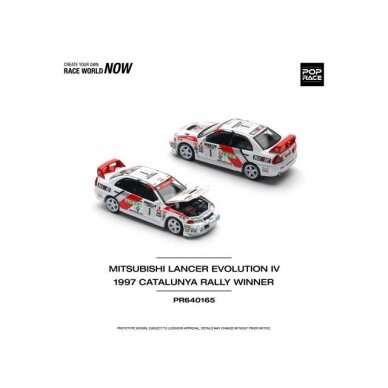 PRE-ORD3R Pop Race  1/64 1997 Mitsubishi Lancer Evo IV #1 Winner Rally de Catalunya, white/red