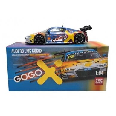 PRE-ORD3R Pop Race Modeliukas 1/64 2022 Audi R8 LMS GOGOX, blue/yellow/orange