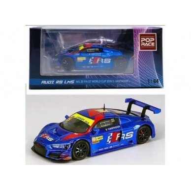 PRE-ORD3R Pop Race Modeliukas 1/64 Audi R8 LMS Team WRT #25 Dries Vanthoor Fia GT World Cup 2019, blue