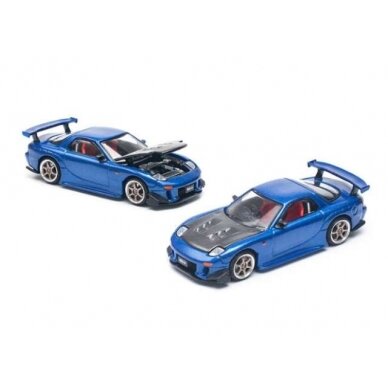 PRE-ORD3R Pop Race Modeliukas 1/64 Mazda RX-7 (FD3S) Re-Amemiya Widebody, metallic blue