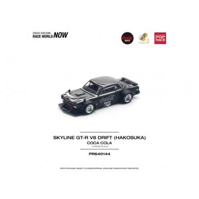 PRE-ORD3R Pop Race Modeliukas 1/64 Nissan Skyline GT-R V8 Drift *Hakosuka*, *Coca-Cola zero* chrome black