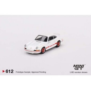 Mini GT Modeliukas Porsche 911 Carrera RS 2.7, grand prix white with red livery (yra Sandėlyje)