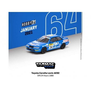 PRE-ORD3R Tarmac 1/64 1989 Toyota Corolla Levin AE92 #34 SPA 24h, blue