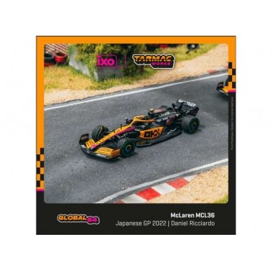 PRE-ORD3R Tarmac Modeliukas 1/64 2022 McLaren MCL36 #3 Daniel Ricciardo Japanese Grand Prix, orange/blue/black