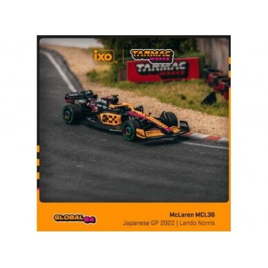 PRE-ORD3R Tarmac Modeliukas 1/64 2022 McLaren MCL36 #4 Lando Norris Japanese Grand Prix, orange/blue/black