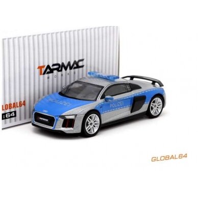 PRE-ORD3R Tarmac 1/64 Audi R8 V10 German Police *Global64 Series*, silver/blue