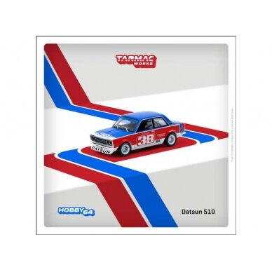 PRE-ORD3R Tarmac Modeliukas 1/64 Datsun 510, #38 Jim Fitzgerald SCCA National Championship 1973, blue/white/red