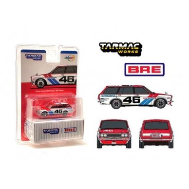 PRE-ORD3R Tarmac Modeliukas 1/64 Datsun Bluebird 510 Wagon BRE #46, red/white/blue