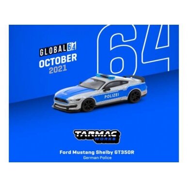 PRE-ORD3R Tarmac 1/64 Ford Mustang Shelby GT350R *German Police*, silver/blue