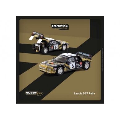 PRE-ORD3R Tarmac Modeliukas 1/64 Lancia 037 Rally #5 F.Tabaton/L. Tedeschini Rally Catalunya 1985, black/gold