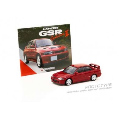 PRE-ORD3R Tarmac Modeliukas 1/64 Mitsubishi Lancer GSR Evolution II with trading cards combo set, red